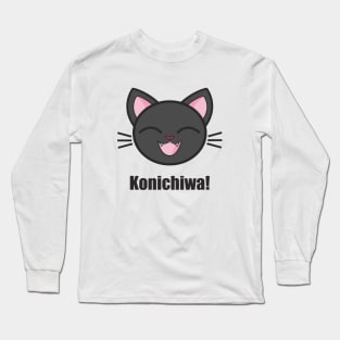 Konichiwa Japan - Cute Black Japanese Cat Long Sleeve T-Shirt